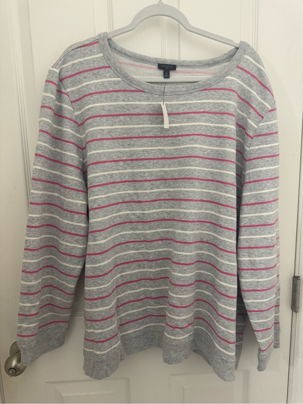 Talbots Gray Crewneck Sweater with Pink and White Stripes. Size 3x. NWT
